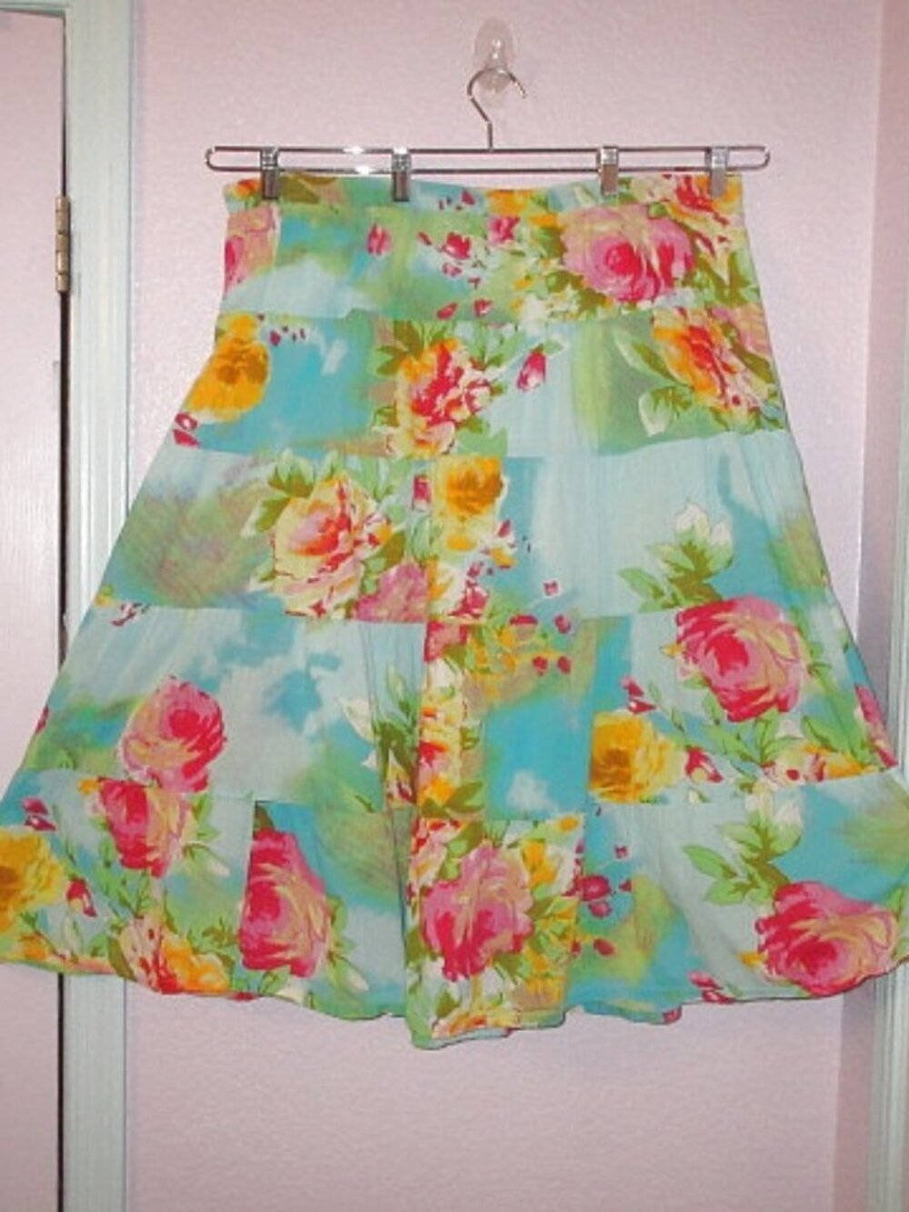 Vtg 80s Garden Floral Tiered Skirt Size XL Pull On Cotton Midi Cottagecore Boho